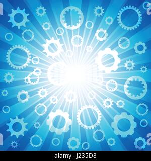 Blue burst with variety white gear wheel for abstract vector design background concept Stock Vector