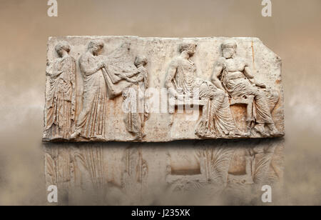 Marble Relief Sculptures from the east frieze around the Parthenon. Also known as the Elgin marbles. A British Museum Stock Photo
