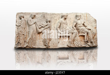 Marble Relief Sculptures from the east frieze around the Parthenon. Also known as the Elgin marbles. A British Museum Stock Photo