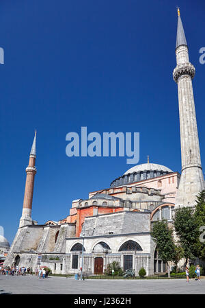 ISTANBUL, TURKEY - JULY 12, 2014:  Hagia Sophia with two minarets, Istanbul, Turkey Stock Photo