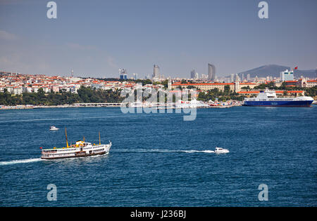 ISTANBUL, TURKEY - JULY 12, 2014: The view of the Asian shore of the Bosphorus from the Topkapi Palace. Istanbul, Turkey Stock Photo