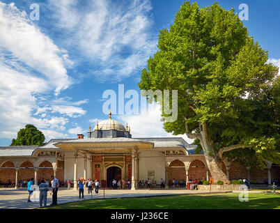 ISTANBUL, TURKEY - JULY 12, 2014: The Gate of Felicity is the entrance into the Inner Court of Topkapi Palace, Istanbul, Turkey Stock Photo