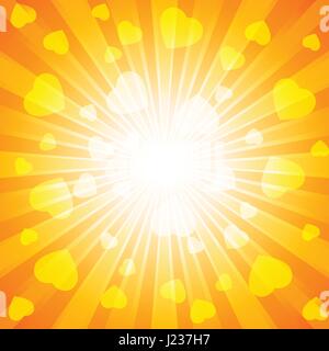 Orange burst with many white hearts for abstract vector design background concept Stock Vector