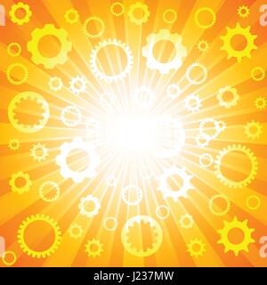 Orange burst with variety white gear wheel for abstract vector design background concept Stock Vector