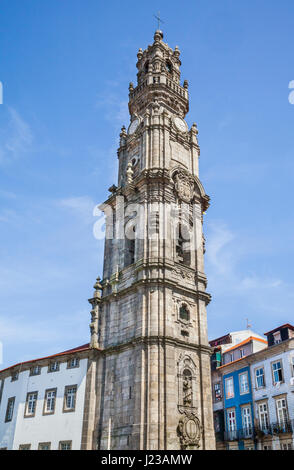 Portugal, Region Norte, Porto, view of the monumental 75.6 metre Baroque bell tower (Torre dos Clérigos) of Clérigos Church Stock Photo