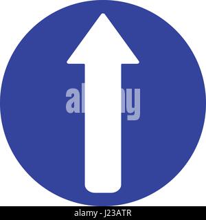 Vector illustration blue round traffic sign isolated on white background. Road sign arrow go straight. Stock Vector