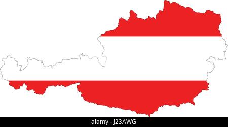 High resolution Austria map with country flag. Flag of the Austria overlaid on detailed outline map isolated on white background Stock Vector