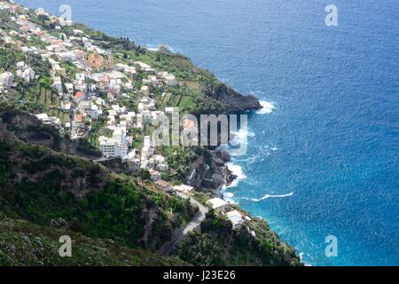 Narrow winding road leading to the village of Furore on the Amalfi Coast  and Bay of Salerno Campania Italy Stock Photo