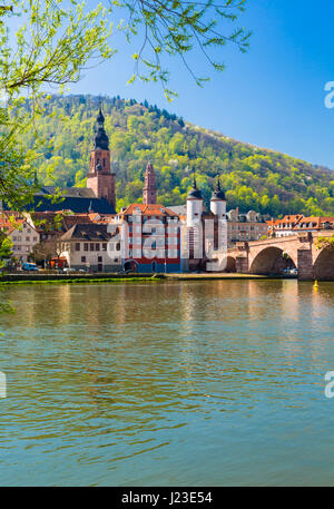 Old town of Heidelberg, Germany from riverbank of River Neckar Stock Photo
