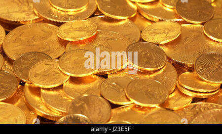 American Gold Eagle one ounce gold bullion coins - wealth concept Stock Photo
