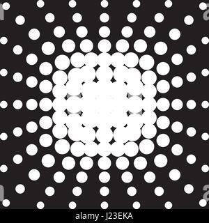 Halftone radial pattern background. Vector dots texture retro. Abstract dotted background concentric. Black and white Stock Vector