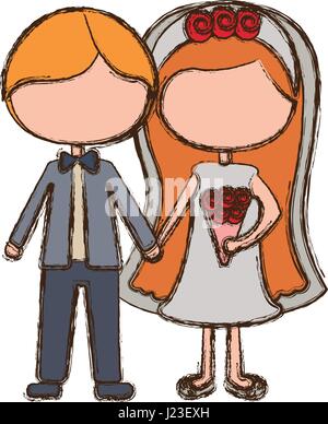 blurred colorful faceless cartoon couple in wedding suit with blond hair Stock Vector