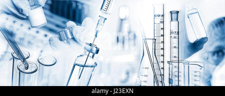 Analysis system, syringe, microscope and other laboratory utensils. Stock Photo