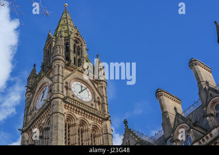 Manchester, Victorian Town Hall Building in the city centre om a spring day. Lancashire, England Stock Photo