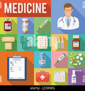 medical flat icons set Stock Vector