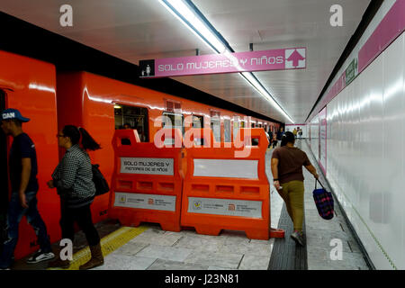 Women's Only Metro Car blockade in the Mexico City, Metro. Stock Photo