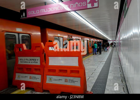 Women's Only Metro Car blockade in the Mexico City, Metro. Stock Photo