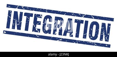 square grunge blue integration stamp Stock Vector