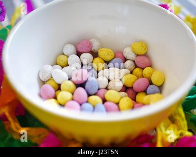 Bowl of Easter mini chocolate eggs Stock Photo