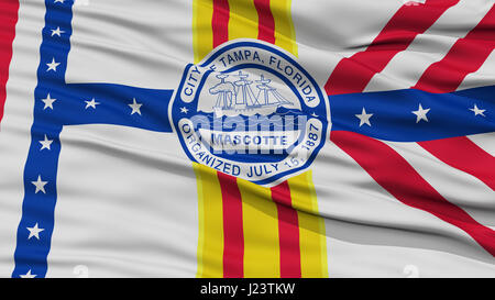 Closeup of Tampa City Flag, Waving in the Wind, Florida State, United States of America Stock Photo