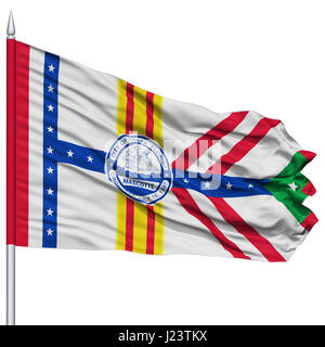 Tampa City Flag on Flagpole, Florida State, Flying in the Wind, Isolated on White Background Stock Photo