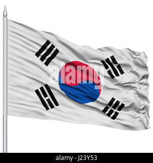 South Korea Flag on Flagpole Stock Photo