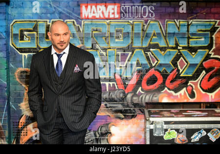 Dave Bautista attending The European Premiere of Guardians of the Galaxy Vol. 2 held at the Eventim Apollo, London. PRESS ASSOCIATION Photo. Picture date: Monday April 24, 2017. See PA story SHOWBIZ Galaxy. Photo credit should read: Ian West/PA Wire Stock Photo