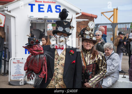 A man and woman dressed as Steampunks at the Whitby Goth and Steampunk Weekend ,North Yorkshire,England,UK Stock Photo