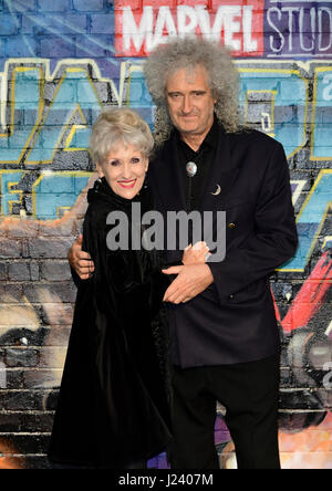 Brian May and Anita Dobson attending The European Premiere of Guardians of the Galaxy Vol. 2 held at the Eventim Apollo, London. Stock Photo