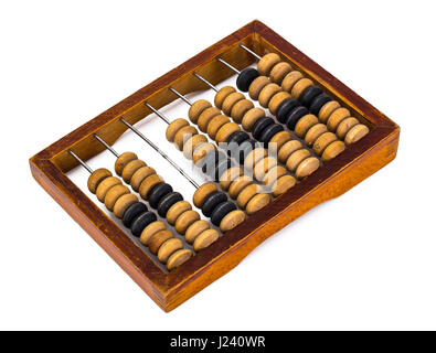 Wooden vintage scales isolated on white background. Studio Photo Stock Photo