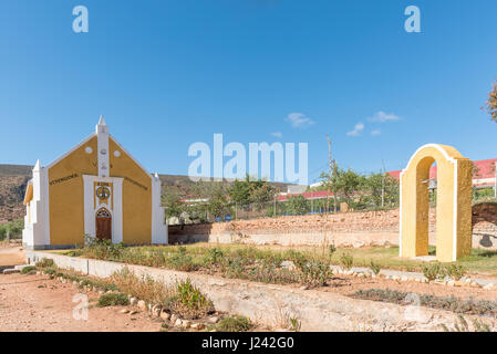 ZOAR, SOUTH AFRICA - MARCH 25, 2017: The building and belfry of the historic United Reformed Church in Zoar, a village in the Western Cape Province Stock Photo