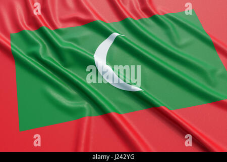 Maldives flag. Wavy fabric high detailed texture. 3d illustration rendering Stock Photo