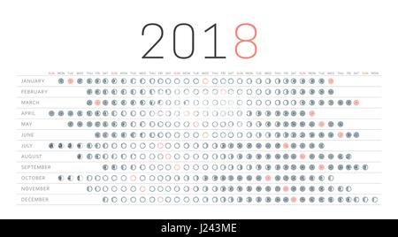 Moon calendar 2018. Stock Vector