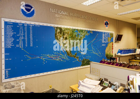 Miami Florida,National Hurricane Center,NHC,NOAA,National Weather Service,open house,interior inside,map,Pacific,Atlantic,named storms,tracking,FL1703 Stock Photo