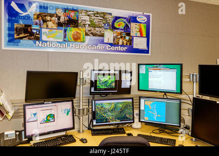 Miami Florida,National Hurricane Center,NHC,NOAA,National Weather Service,open house,interior inside,forecast desk,meteorology,satellite imagery displ Stock Photo