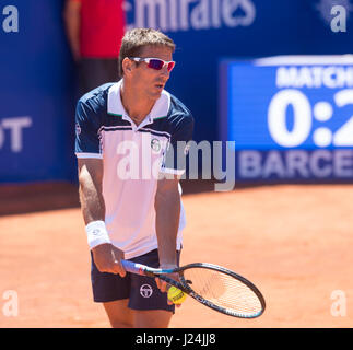 Barcelona, Spain. 25th April, 2017. Spanish tennis player Tommy Robredo during a first round game against Yuichi Sugita at 'Barcelona Open Banc Sabadell - Trofeo Conde de Godó'. Credit: David Grau/Alamy Live News. Stock Photo