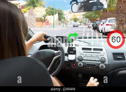 Cockpit of autonomous car. Driverless car. Self-driving vehicle. Head up  display Stock Photo - Alamy