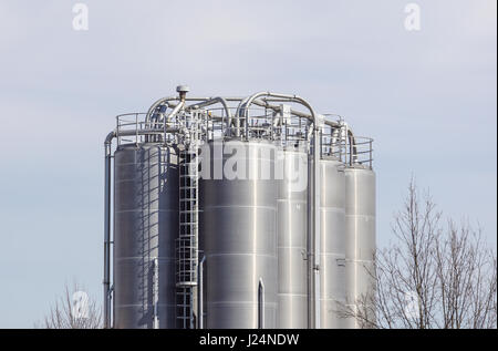 Industrial silos for chemical production, by stainless steel Stock Photo