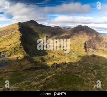 Snowdon and Y Lliwedd from Yr Aran, Snowdonia National Park, Wales Stock Photo