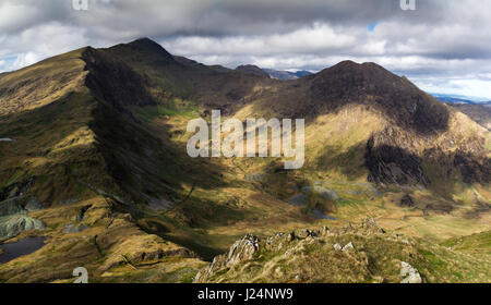 Snowdon and Y Lliwedd from Yr Aran, Snowdonia National Park, Wales Stock Photo