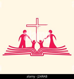 Christian print. Bible symbols. A Christian family based on biblical teaching Stock Vector