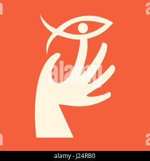 Christian print. Bible symbols. Hand, man and Christian fish Stock Vector