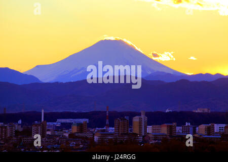 Mount Fuji after Sunset View from Outskirts of Tokyo Japan Stock Photo