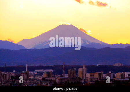 Mount Fuji after Sunset View from Outskirts of Tokyo Japan Stock Photo