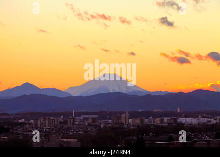 Mount Fuji after Sunset View from Outskirts of Tokyo Japan Stock Photo