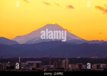 Mount Fuji after Sunset View from Outskirts of Tokyo Japan Stock Photo