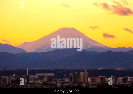 Mount Fuji after Sunset View from Outskirts of Tokyo Japan Stock Photo