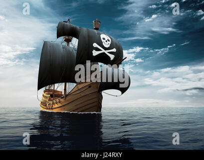 Pirate Ship On The High Seas Stock Photo