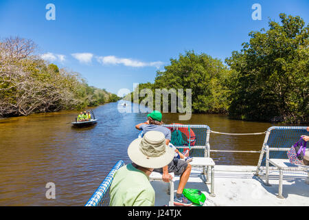 Tour boat on the Buttonwood Canal in the Flamingo area of Everglades National Park Florida Stock Photo