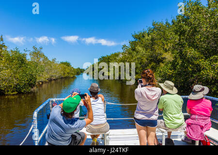 Tour boat on the Buttonwood Canal in the Flamingo area of Everglades National Park Florida Stock Photo